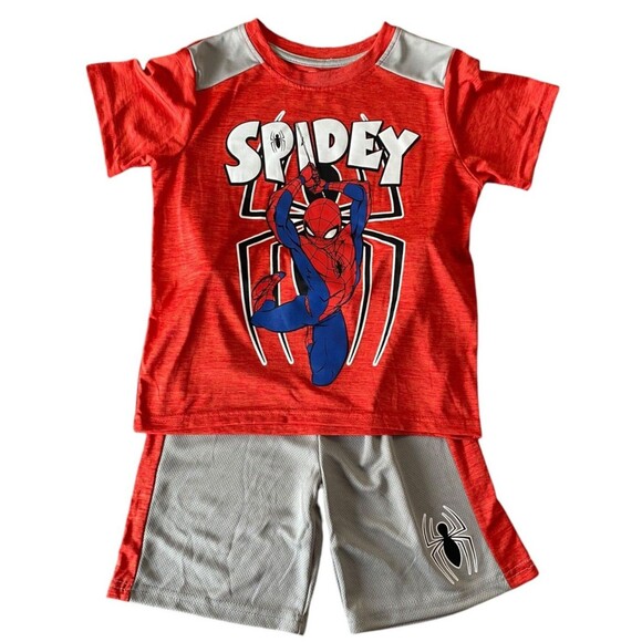 Marvel Boys Size 6 Spider-Man 2 Pc Outfit - Top & shorts- Red/ Grey - Picture 1 of 5